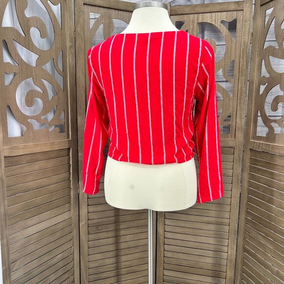 H&M Divided Red & White Striped Tie-Front Blouse – Size 12 - Picture 3 of 7